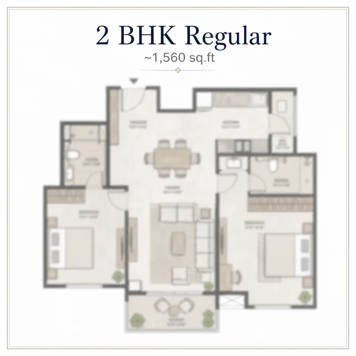 Casagrand Sunside 2 BHK Regular floor plan layout